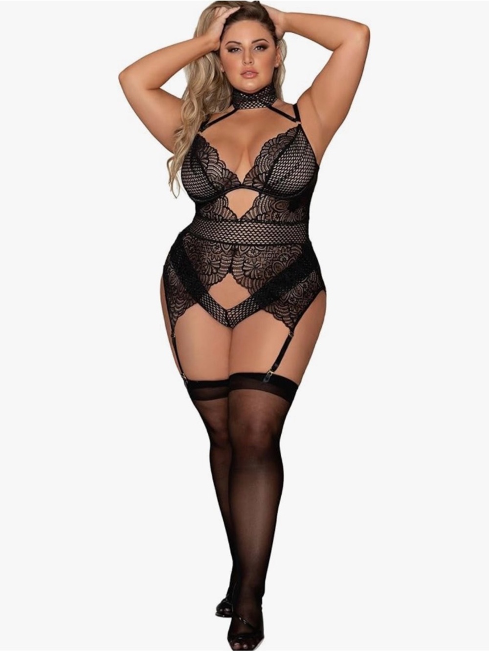 Dreamgirl Plus Size Black Lace Garter Teddy
